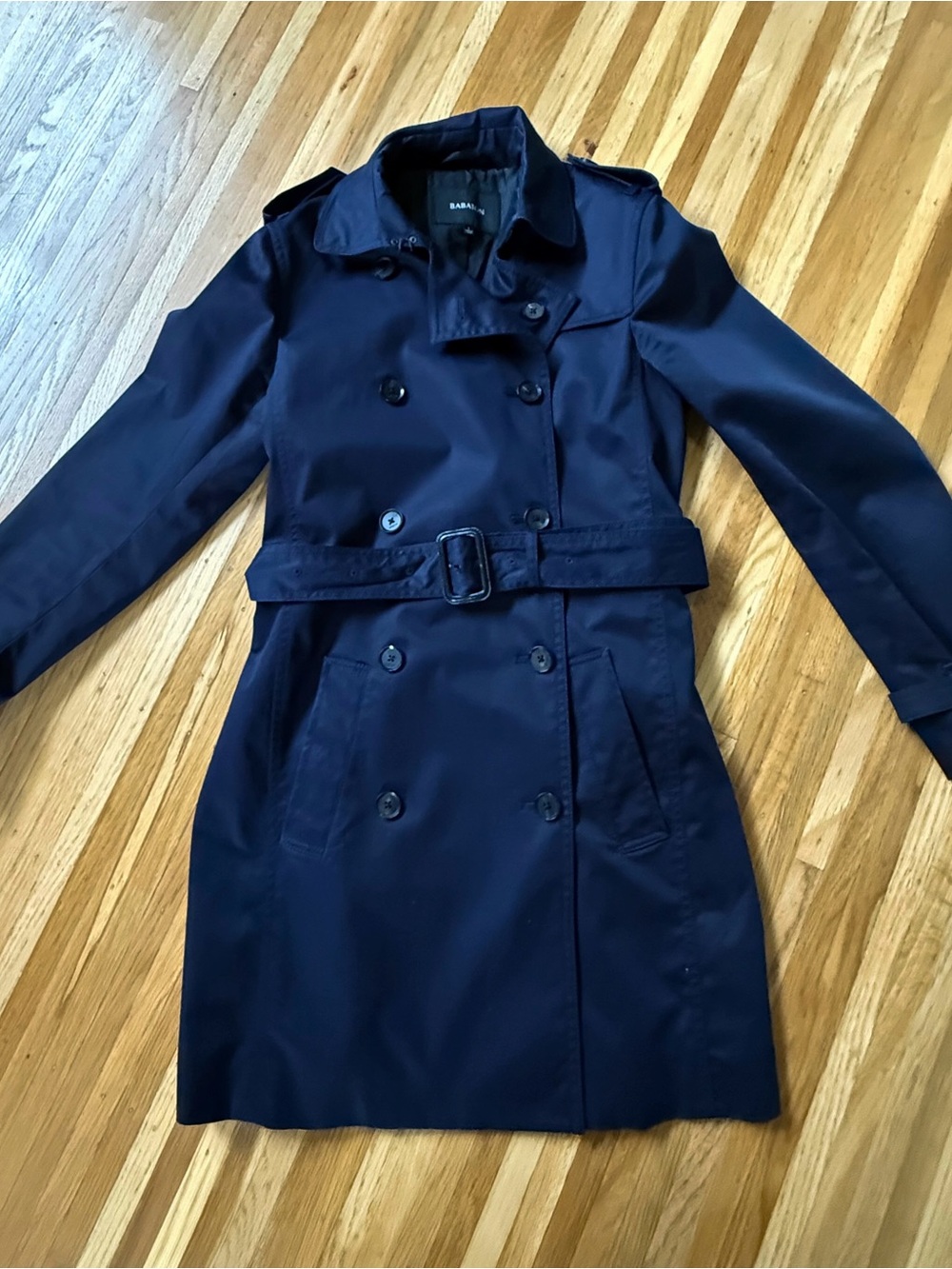 Aritzia Navy Double-Breasted Trench Coat